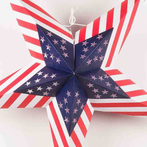 3-PACK + Cord | Red, White and Blue 24" Flag Illuminated Paper Star Lanterns and Lamp Cord Hanging Decorations - AsianImportStore.com - B2B Wholesale Lighting and Decor