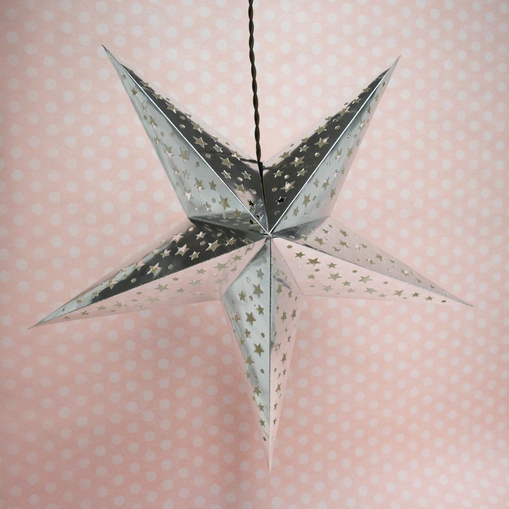 26" Silver Foil Cut-Out Paper Star Lantern, Chinese Hanging Wedding & Party Decoration - AsianImportStore.com - B2B Wholesale Lighting and Decor