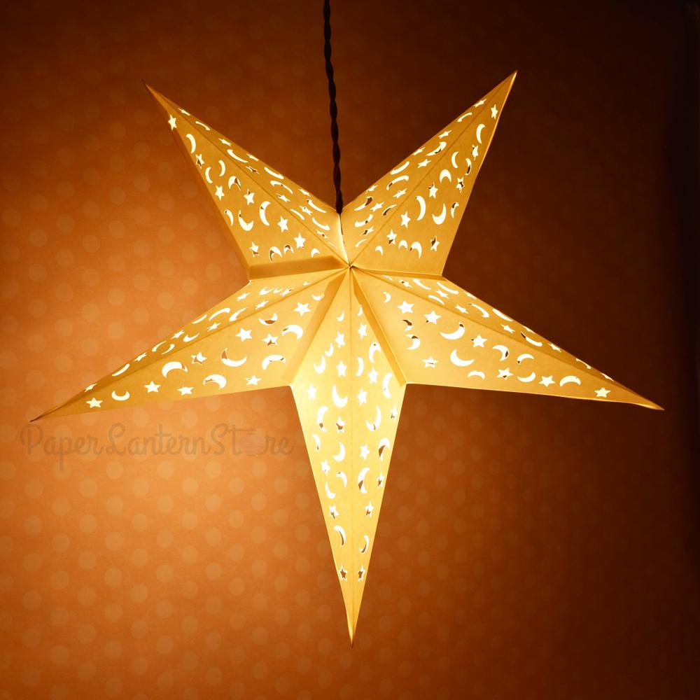 24" White Star Moon Cut-Out Paper Star Lantern, Hanging Wedding & Party Decoration - AsianImportStore.com - B2B Wholesale Lighting and Decor