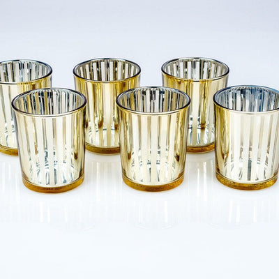 Stripe Votive Tea Light Glass Candle Holder - Gold, 2.5 Inches (102 PACK) - AsianImportStore.com - B2B Wholesale Lighting and Décor