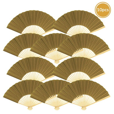 9" Olive / Brown Green Silk Hand Fans for Weddings (100 PACK) - AsianImportStore.com - B2B Wholesale Lighting and Décor