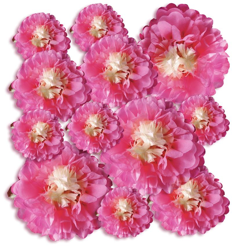  12-Pack Fuchsia / Hot Pink Multi-Color Tissue Paper Flower Decorations, EZ-Fluff - AsianImportStore.com - B2B Wholesale Lighting and Decor