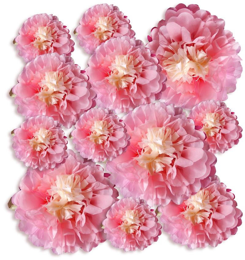 12-Pack Pink Multi-Color Tissue Paper Flower Decorations, EZ-Fluff - AsianImportStore.com - B2B Wholesale Lighting and Decor
