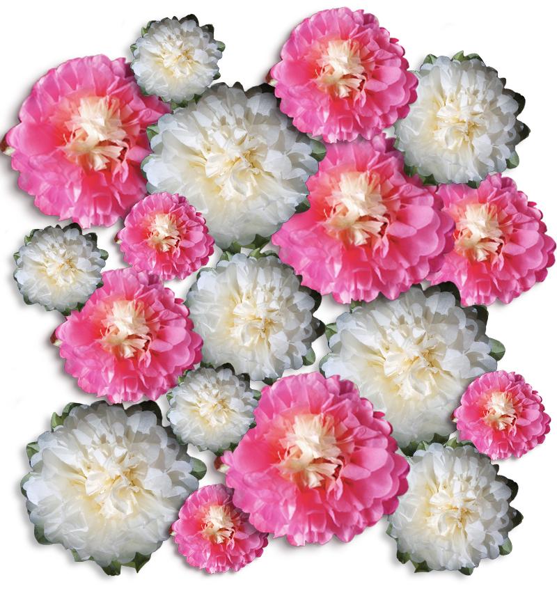  18-Pack Fuchsia / Beige Multi-Color Tissue Paper Flower Decorations, EZ-Fluff - AsianImportStore.com - B2B Wholesale Lighting and Decor