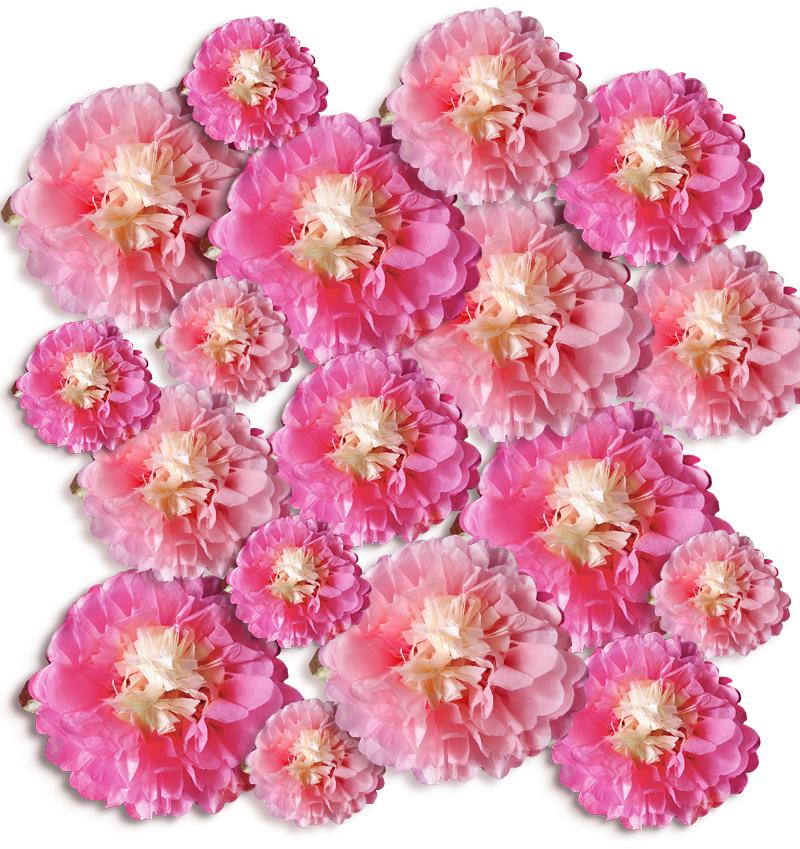  18-Pack Fuchsia / Pink Multi-Color Tissue Paper Flower Decorations, EZ-Fluff - AsianImportStore.com - B2B Wholesale Lighting and Decor