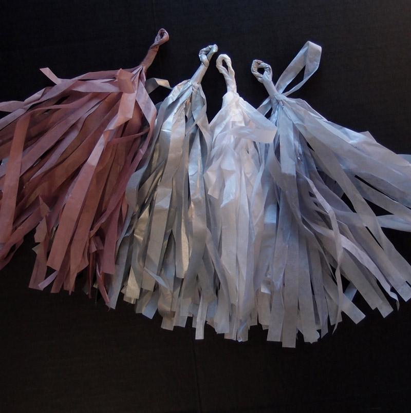BLOWOUT (50 PACK) Tissue Paper Tassel Garland Kit - Silver Party (Silver, Gray, White, Light Rose)