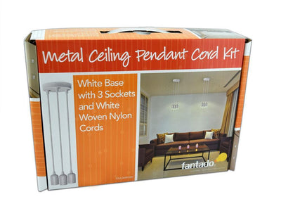 BLOWOUT (5 PACK) Triple Socket Metal White Hardwire Cord Kit Ceiling Pendant Light Fixture w/ Braided Cloth Cord, 10 FT