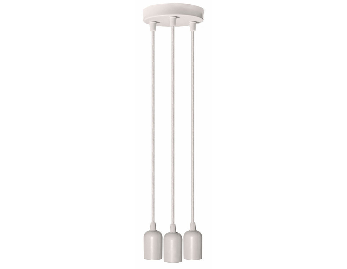 Triple Socket Metal White Hardwire Cord Kit Ceiling Pendant Light Fixture w/ Braided Cloth Cord, 10 FT (5 PACK) - AsianImportStore.com - B2B Wholesale Lighting and Décor