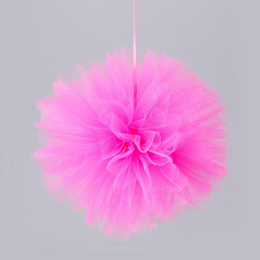  10" Fuchsia / Hot Pink Tulle Fabric Pom Poms Flowers Balls, Decorations (4 PACK) - AsianImportStore.com - B2B Wholesale Lighting and Decor