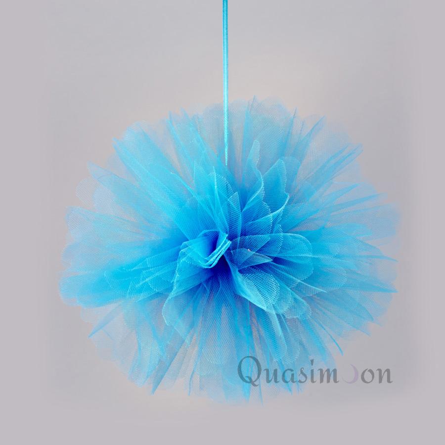 10" Turquoise Tulle Fabric Pom Poms Flowers Balls, Decorations (4 PACK) - AsianImportStore.com - B2B Wholesale Lighting and Decor