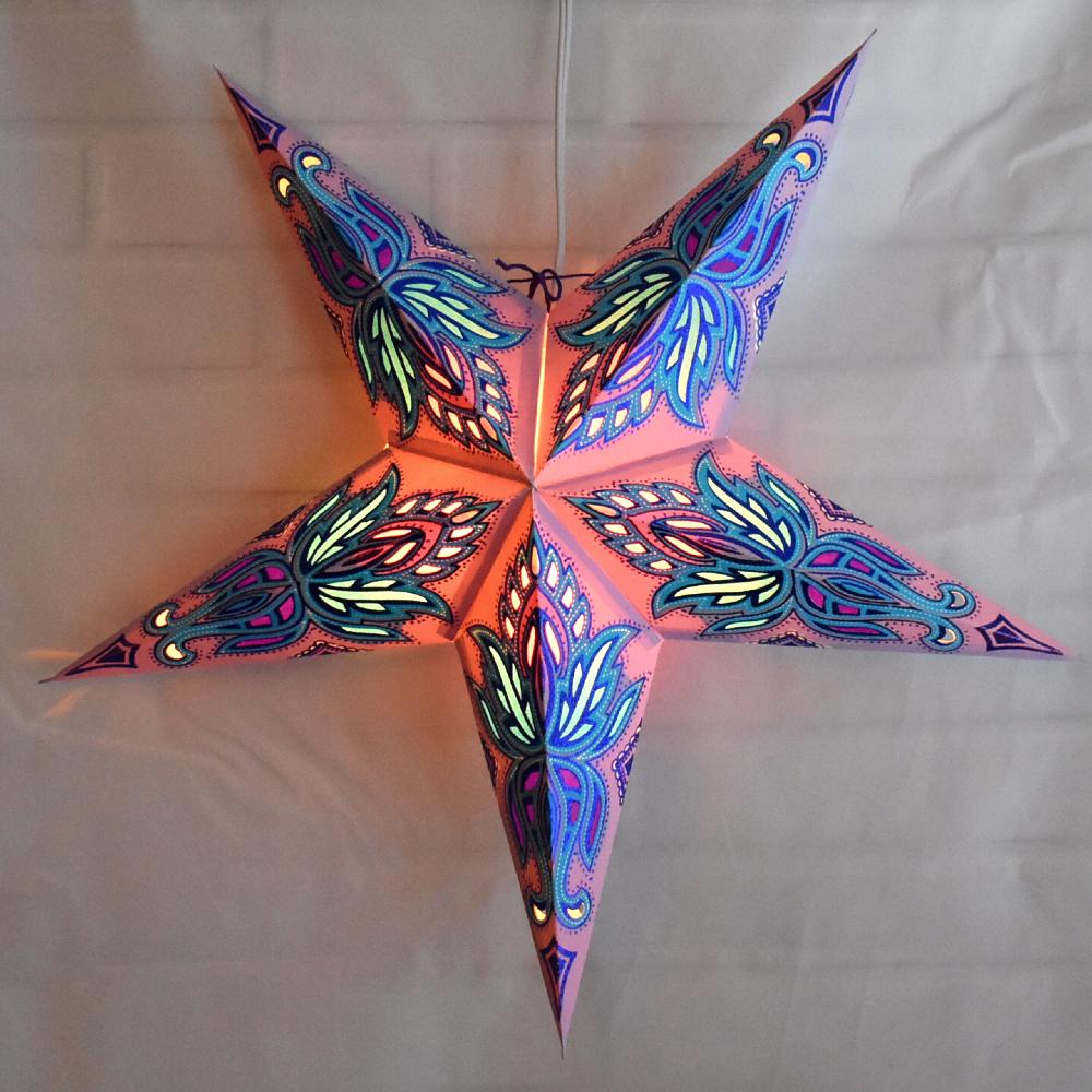  3-PACK + Cord | Lilac Purple Lotus Glitter 24" Illuminated Paper Star Lanterns and Lamp Cord Hanging Decorations - AsianImportStore.com - B2B Wholesale Lighting and Decor