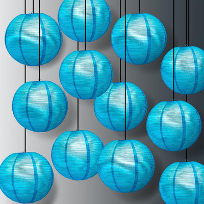 12 PACK | 12" Turquoise Blue Fine Line Premium Even Ribbing Paper Lantern, Extra Sturdy - AsianImportStore.com - B2B Wholesale Lighting and Decor