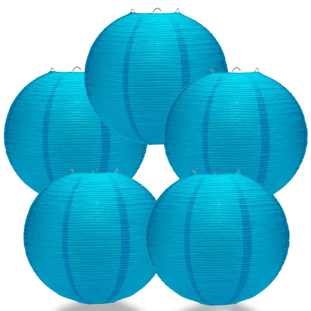 5 PACK | 12" Turquoise Blue Fine Line Premium Even Ribbing Paper Lanterns - AsianImportStore.com - B2B Wholesale Lighting and Decor