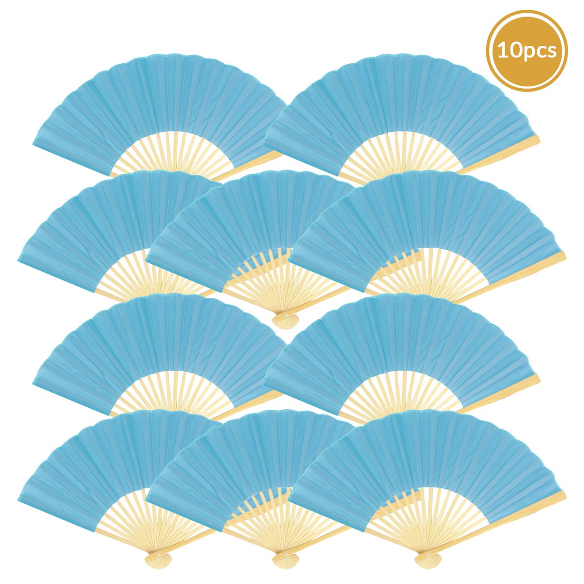 9" Turquoise Silk Hand Fans for Weddings (10 Pack) - AsianImportStore.com - B2B Wholesale Lighting and Decor