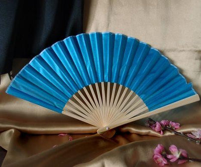 BULK PACK (50) 9" Turquoise Silk Hand Fans for Weddings - AsianImportStore.com - B2B Wholesale Lighting and Decor