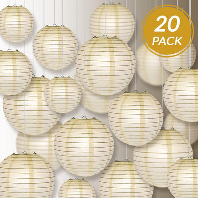 Ultimate 20pc Beige Paper Lantern Party Pack - Assorted Sizes of 6, 8, 10, 12 for Weddings, Birthday, Events and Decor - AsianImportStore.com - B2B Wholesale Lighting and Decor