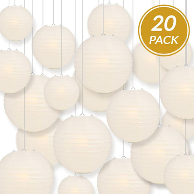 Ultimate 20pc Beige Paper Lantern Party Pack - Assorted Sizes of 6, 8, 10, 12 for Weddings, Birthday, Events and Decor - AsianImportStore.com - B2B Wholesale Lighting and Decor