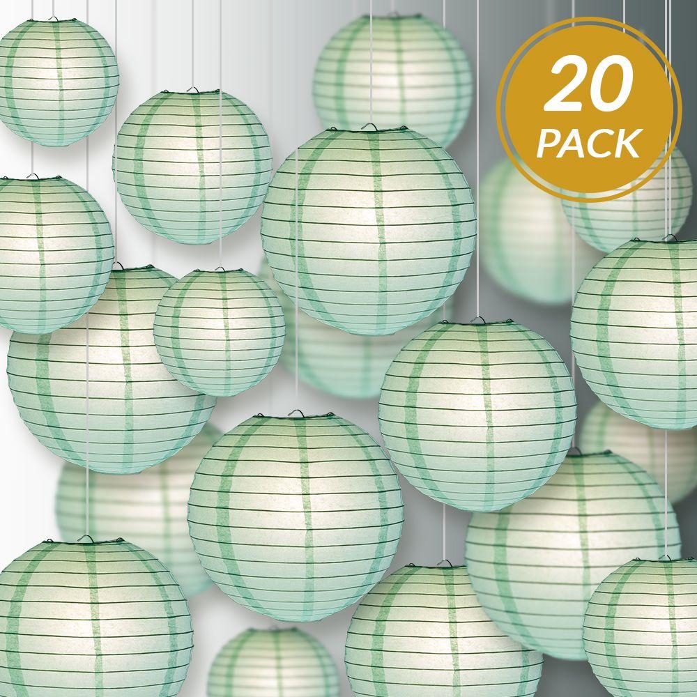Ultimate 20pc Cool Mint Paper Lantern Party Pack - Assorted Sizes of 6, 8, 10, 12 for Weddings, Birthday, Events and Decor