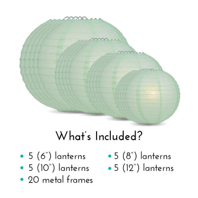 Ultimate 20pc Cool Mint Paper Lantern Party Pack - Assorted Sizes of 6, 8, 10, 12 for Weddings, Birthday, Events and Decor - AsianImportStore.com - B2B Wholesale Lighting and Decor