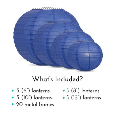 Ultimate 20pc Dark Blue Paper Lantern Party Pack - Assorted Sizes of 6, 8, 10, 12 for Weddings, Birthday, Events and Decor - AsianImportStore.com - B2B Wholesale Lighting and Decor
