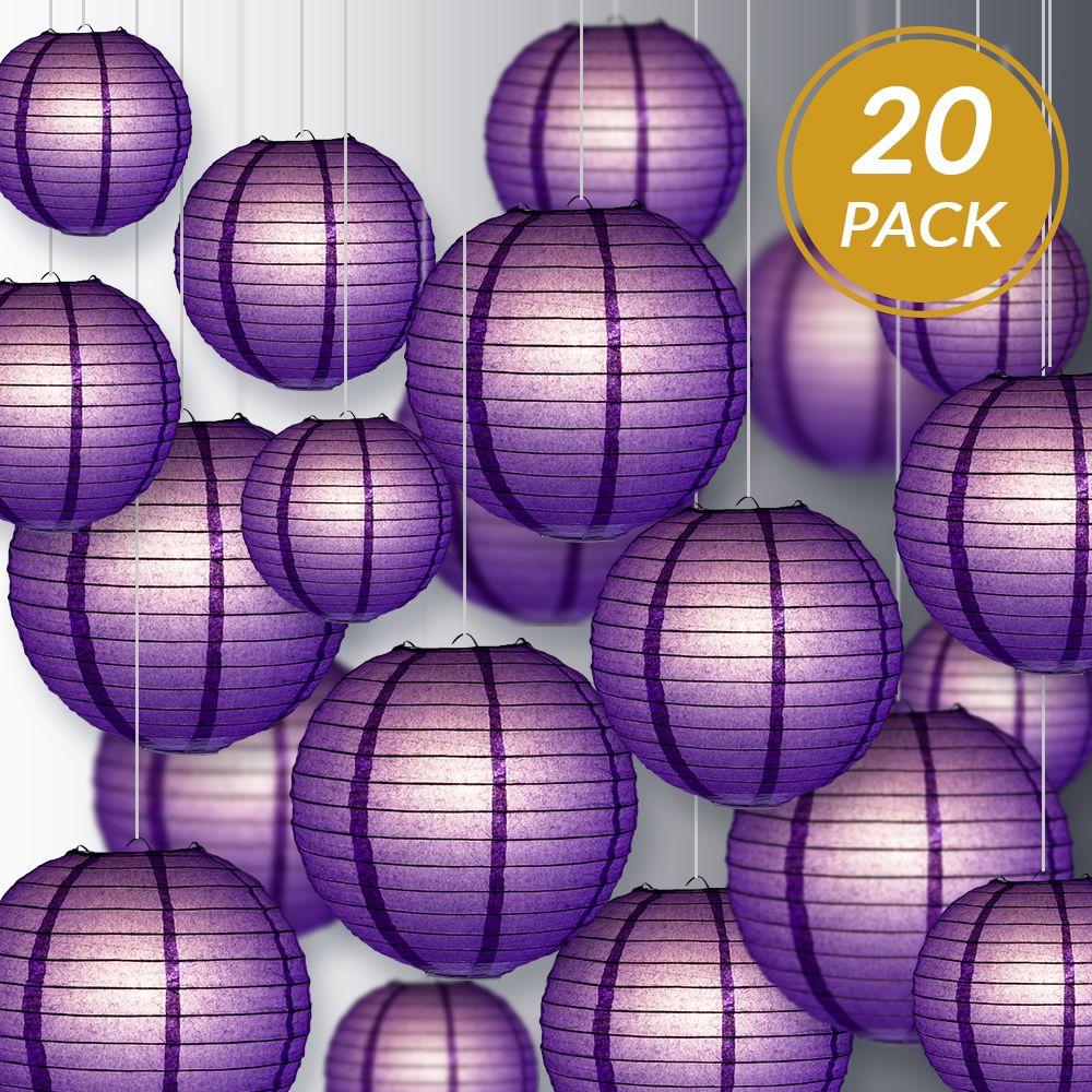 Ultimate 20pc Dark Purple Paper Lantern Party Pack - Assorted Sizes of 6, 8, 10, 12 for Weddings, Birthday, Events and Decor - AsianImportStore.com - B2B Wholesale Lighting and Decor