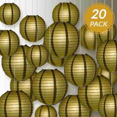 Ultimate 20pc Gold Paper Lantern Party Pack - Assorted Sizes of 6, 8, 10, 12 for Weddings, Birthday, Events and Decor - AsianImportStore.com - B2B Wholesale Lighting and Decor