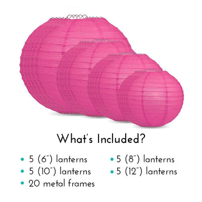 Ultimate 20pc Hot Pink Paper Lantern Party Pack - Assorted Sizes of 6, 8, 10, 12 for Weddings, Birthday, Events and Decor - AsianImportStore.com - B2B Wholesale Lighting and Decor