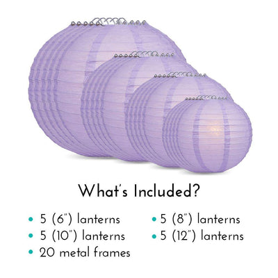 Ultimate 20pc Lavender Paper Lantern Party Pack - Assorted Sizes of 6, 8, 10, 12 for Weddings, Birthday, Events and Decor - AsianImportStore.com - B2B Wholesale Lighting and Decor