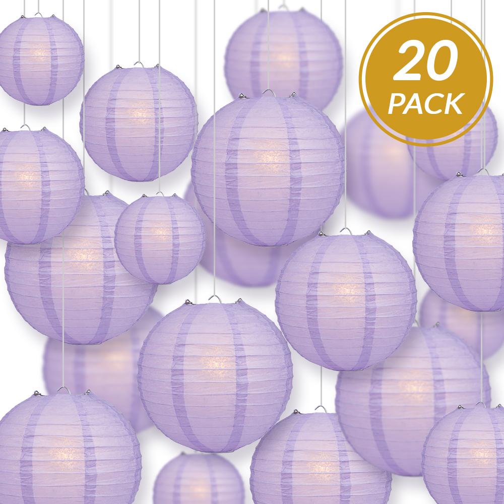 Ultimate 20pc Lavender Paper Lantern Party Pack - Assorted Sizes of 6, 8, 10, 12 for Weddings, Birthday, Events and Decor - AsianImportStore.com - B2B Wholesale Lighting and Decor