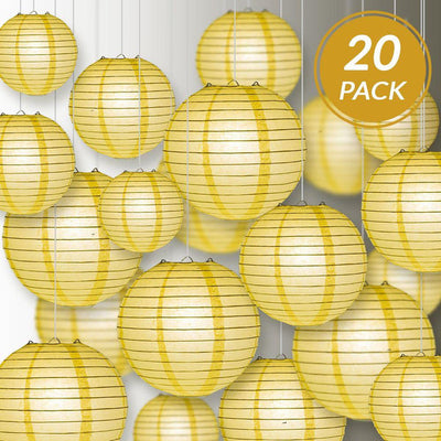 20" Lemon Yellow Chiffon Round Paper Lantern, Even Ribbing, Chinese Hanging Wedding & Party Decoration - AsianImportStore.com - B2B Wholesale Lighting and Decor