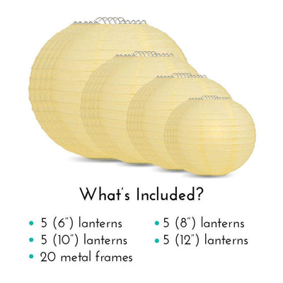 20" Lemon Yellow Chiffon Round Paper Lantern, Even Ribbing, Chinese Hanging Wedding & Party Decoration - AsianImportStore.com - B2B Wholesale Lighting and Decor