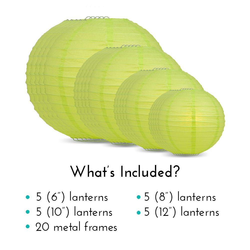 Ultimate 20pc Light Lime Paper Lantern Party Pack - Assorted Sizes of 6, 8, 10, 12 for Weddings, Birthday, Events and Decor - AsianImportStore.com - B2B Wholesale Lighting and Decor