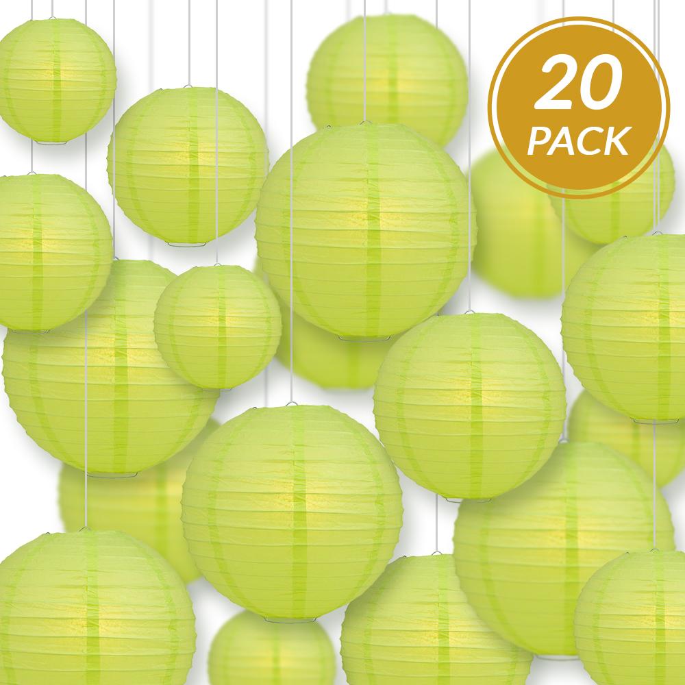 Ultimate 20pc Light Lime Paper Lantern Party Pack - Assorted Sizes of 6, 8, 10, 12 for Weddings, Birthday, Events and Decor - AsianImportStore.com - B2B Wholesale Lighting and Decor