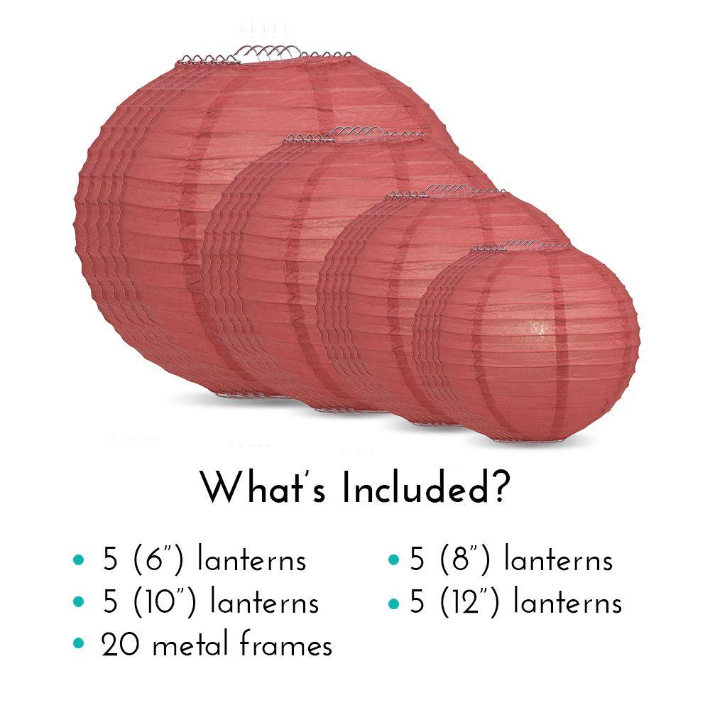 Ultimate 20pc Marsala Burgundy Wine Paper Lantern Party Pack - Assorted Sizes of 6, 8, 10, 12 for Weddings, Birthday, Events and Decor - AsianImportStore.com - B2B Wholesale Lighting and Decor