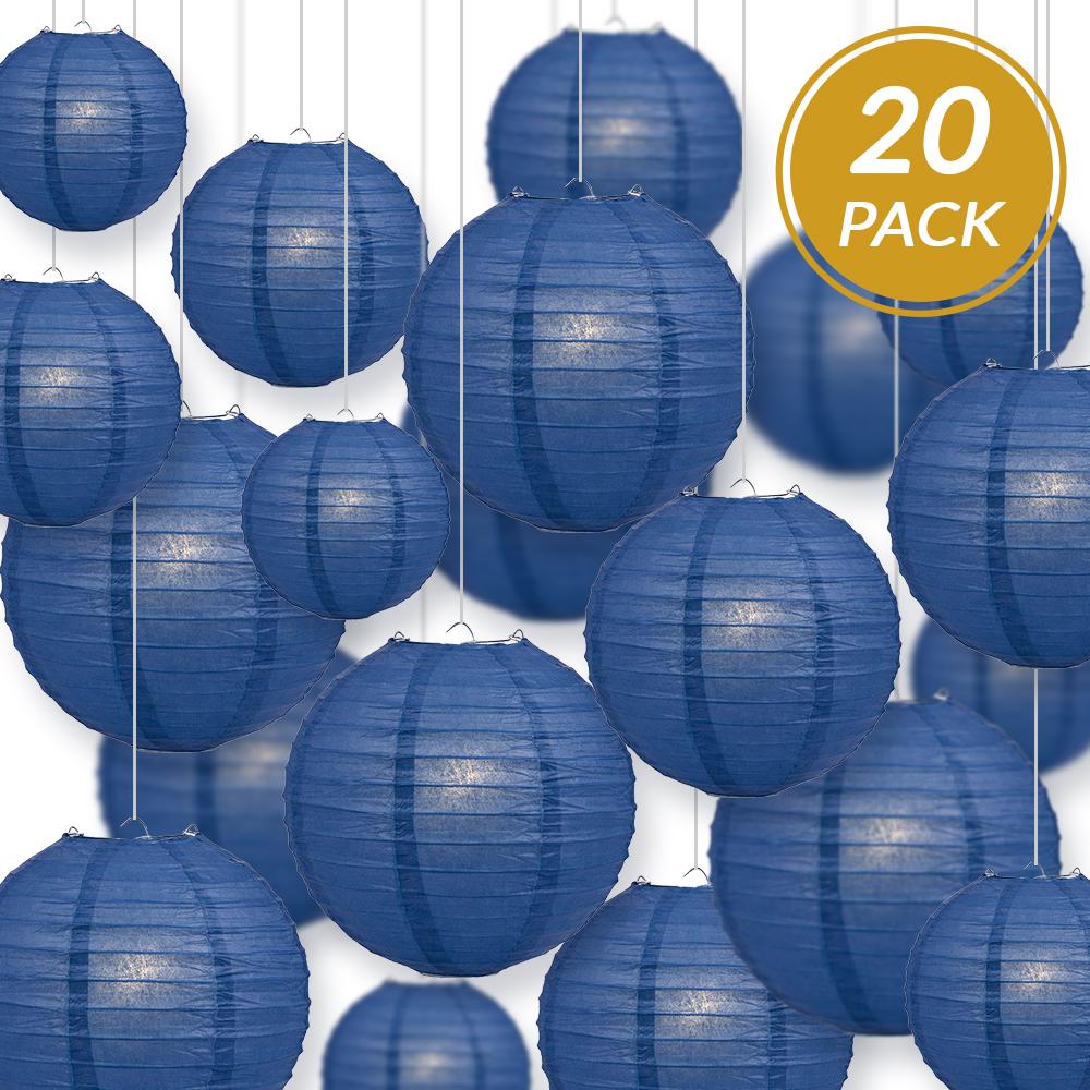 Ultimate 20pc Navy Blue Paper Lantern Party Pack - Assorted Sizes of 6, 8, 10, 12 for Weddings, Birthday, Events and Decor - AsianImportStore.com - B2B Wholesale Lighting and Decor