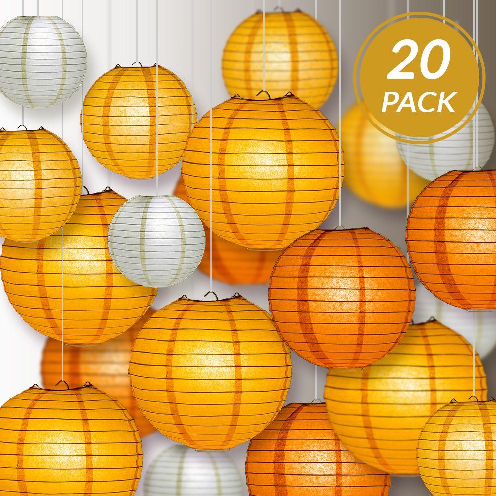 Ultimate 20-Piece Orange Variety Paper Lantern Party Pack - Assorted Sizes of 6", 8", 10", 12" (5 Round Lanterns Each) for Weddings, Events and Decor - AsianImportStore.com - B2B Wholesale Lighting and Decor