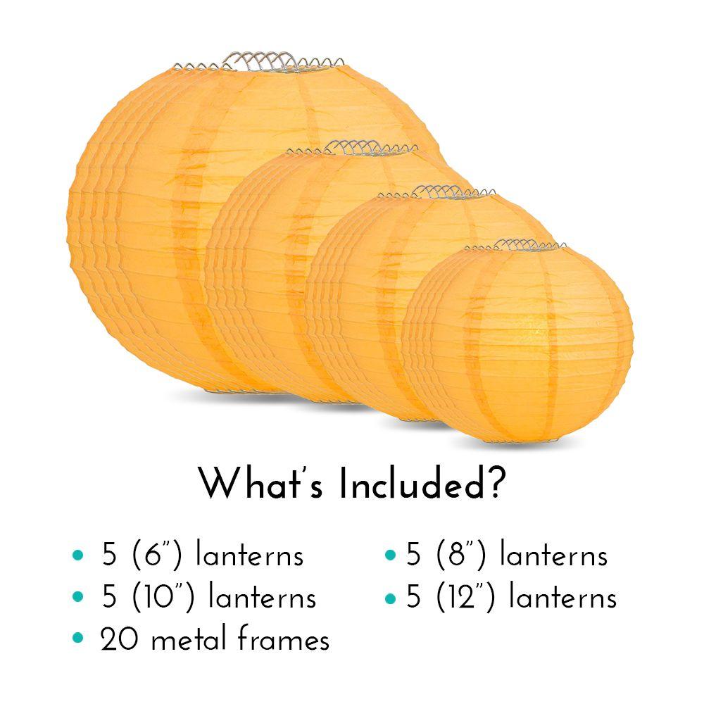 Ultimate 20pc Papaya Paper Lantern Party Pack - Assorted Sizes of 6, 8, 10, 12 for Weddings, Birthday, Events and Decor - AsianImportStore.com - B2B Wholesale Lighting and Decor