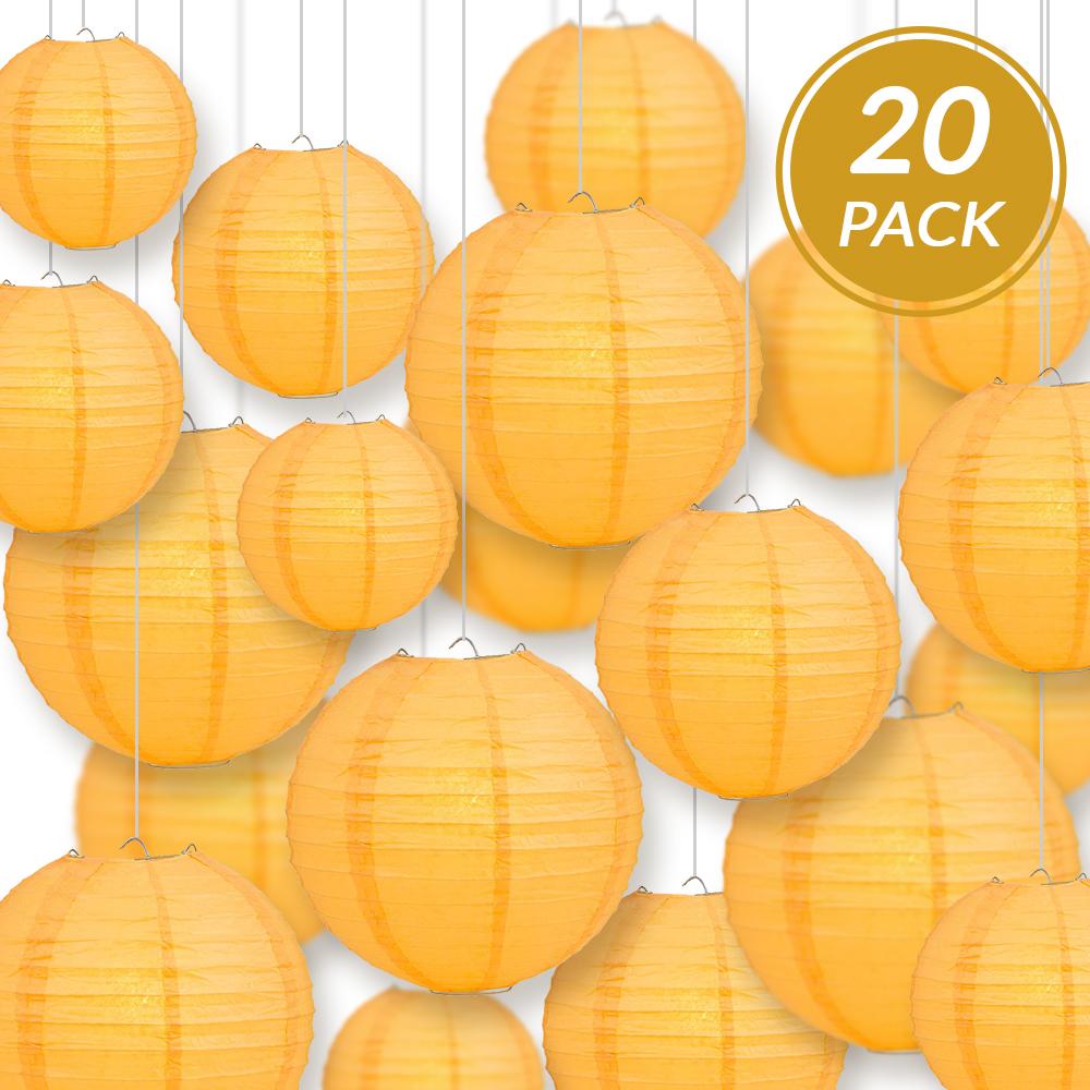 Ultimate 20pc Papaya Paper Lantern Party Pack - Assorted Sizes of 6, 8, 10, 12 for Weddings, Birthday, Events and Decor - AsianImportStore.com - B2B Wholesale Lighting and Decor
