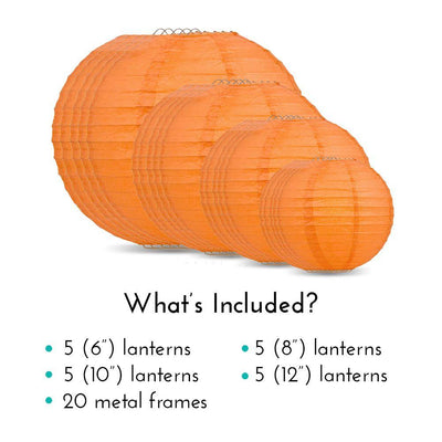 Ultimate 20pc Persimmon Orange Paper Lantern Party Pack - Assorted Sizes of 6, 8, 10, 12 for Weddings, Birthday, Events and Decor - AsianImportStore.com - B2B Wholesale Lighting and Decor