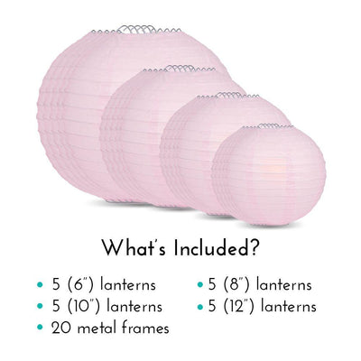 Ultimate 20pc Pink Paper Lantern Party Pack - Assorted Sizes of 6, 8, 10, 12 for Weddings, Birthday, Events and Decor - AsianImportStore.com - B2B Wholesale Lighting and Decor