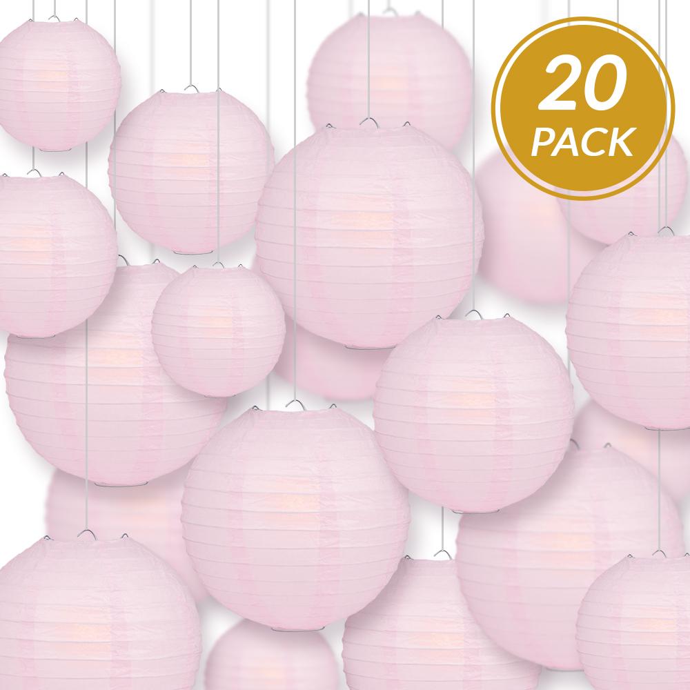 Ultimate 20pc Pink Paper Lantern Party Pack - Assorted Sizes of 6, 8, 10, 12 for Weddings, Birthday, Events and Decor - AsianImportStore.com - B2B Wholesale Lighting and Decor
