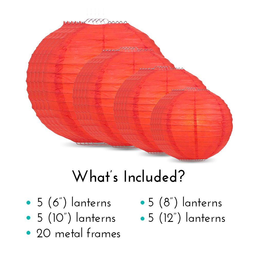 Ultimate 20pc Red Paper Lantern Party Pack - Assorted Sizes of 6, 8, 10, 12 for Weddings, Birthday, Events and Decor - AsianImportStore.com - B2B Wholesale Lighting and Decor