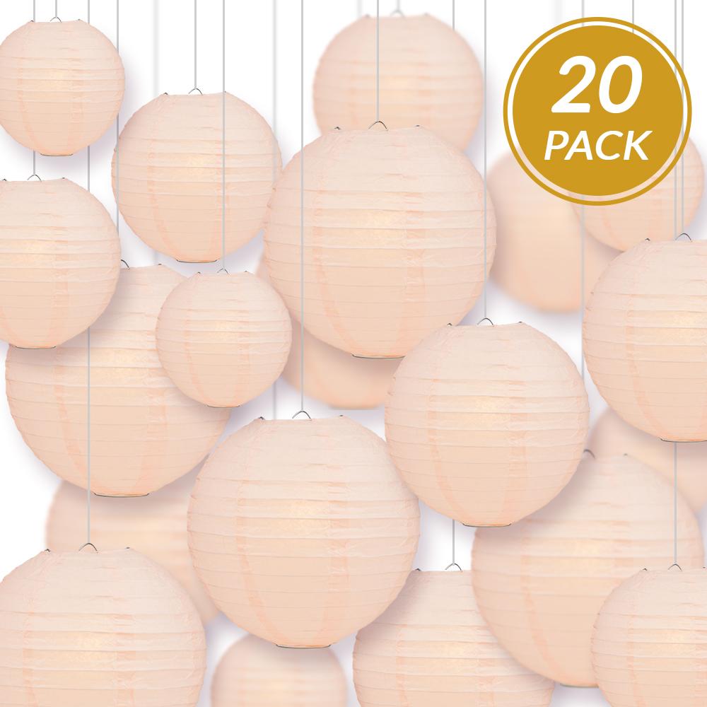 Ultimate 20pc Rose Quartz Pink Paper Lantern Party Pack - Assorted Sizes of 6, 8, 10, 12 for Weddings, Birthday, Events and Decor - AsianImportStore.com - B2B Wholesale Lighting and Decor