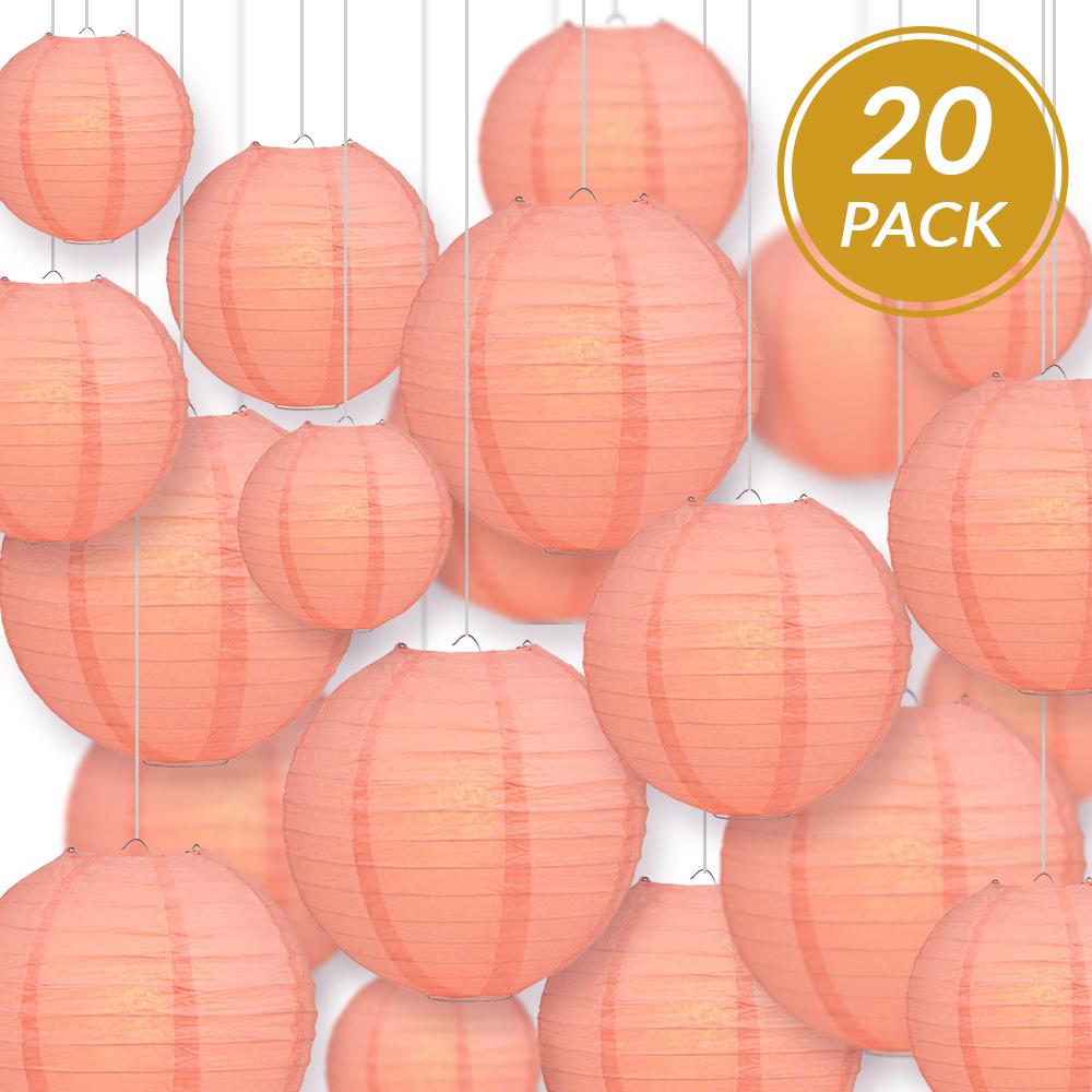 Ultimate 20pc Roseate Pink Paper Lantern Party Pack - Assorted Sizes of 6, 8, 10, 12 for Weddings, Birthday, Events and Decor - AsianImportStore.com - B2B Wholesale Lighting and Decor