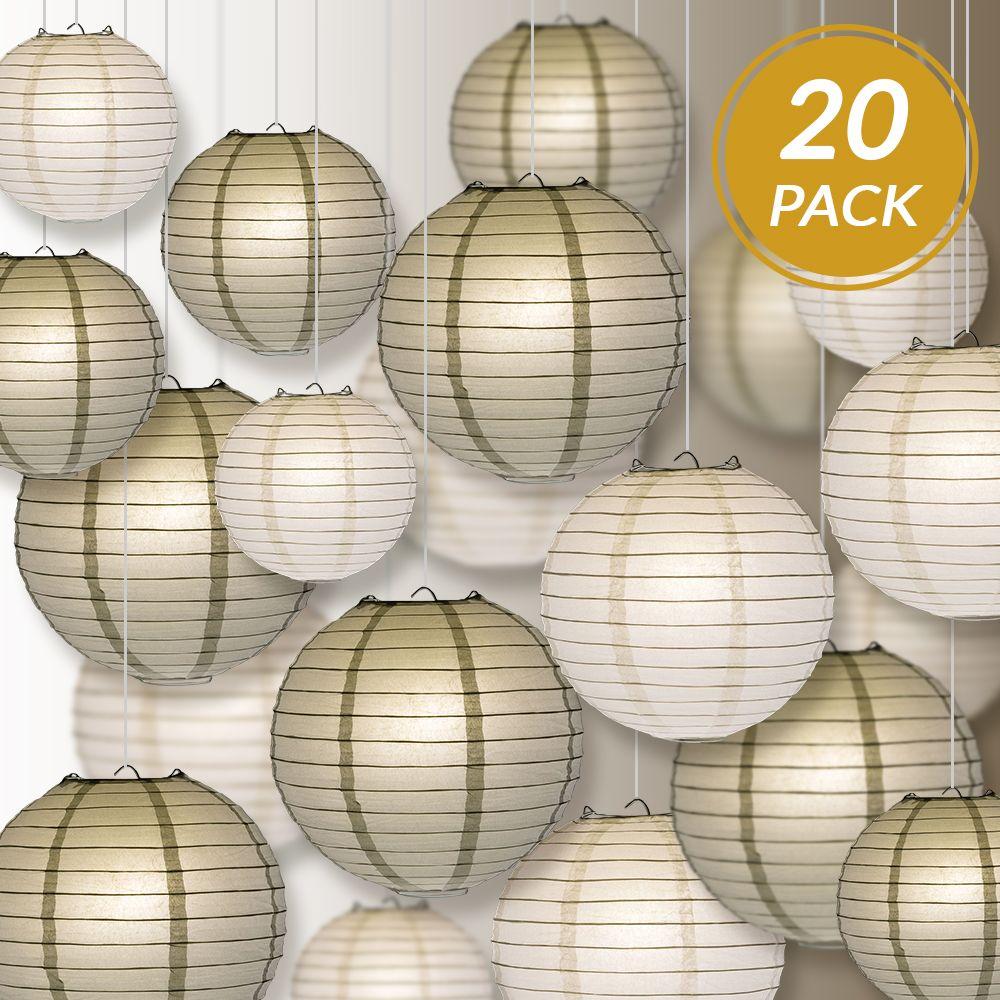 Ultimate 20-Piece Silver Variety Paper Lantern Party Pack - Assorted Sizes of 6", 8", 10", 12" (5 Round Lanterns Each) for Weddings, Events and Decor - AsianImportStore.com - B2B Wholesale Lighting and Decor