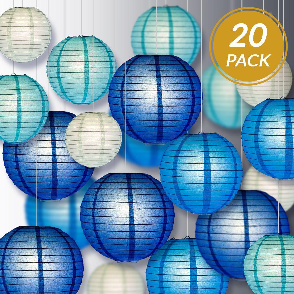 Ultimate 20-Piece Sky Blue Variety Paper Lantern Party Pack - Assorted Sizes 6", 8", 10", 12" (5 Lanterns Each) Weddings, Birthday, Events, Decor - AsianImportStore.com - B2B Wholesale Lighting and Decor