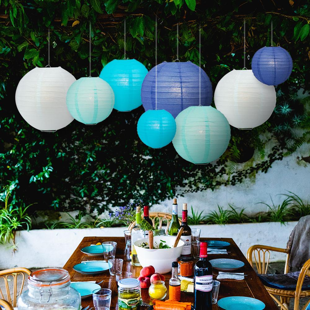 Ultimate 20-Piece Sky Blue Variety Paper Lantern Party Pack - Assorted Sizes 6", 8", 10", 12" (5 Lanterns Each) Weddings, Birthday, Events, Decor - AsianImportStore.com - B2B Wholesale Lighting and Decor