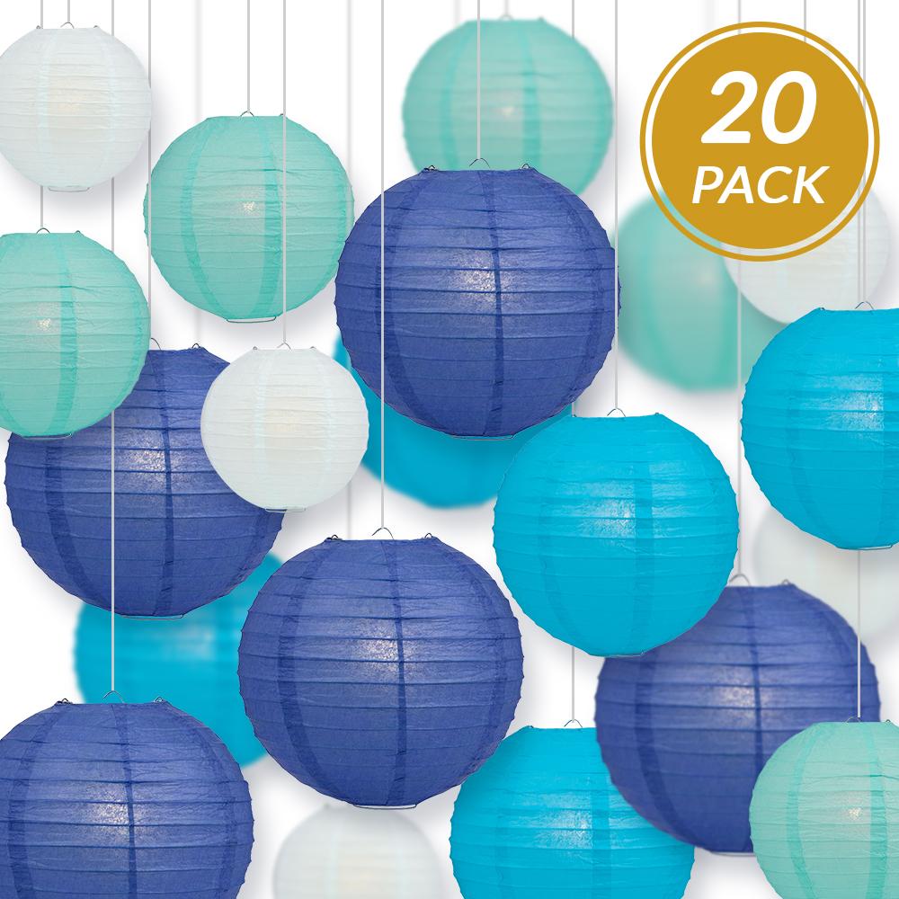 Ultimate 20-Piece Sky Blue Variety Paper Lantern Party Pack - Assorted Sizes 6", 8", 10", 12" (5 Lanterns Each) Weddings, Birthday, Events, Decor - AsianImportStore.com - B2B Wholesale Lighting and Decor