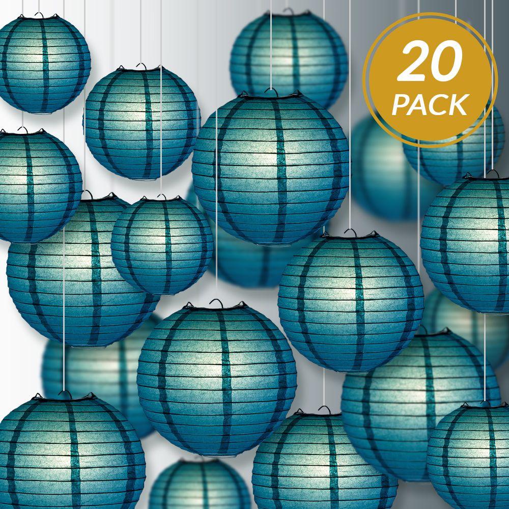 Ultimate 20pc Tahiti Teal Paper Lantern Party Pack - Assorted Sizes of 6, 8, 10, 12 for Weddings, Birthday, Events and Decor - AsianImportStore.com - B2B Wholesale Lighting and Decor