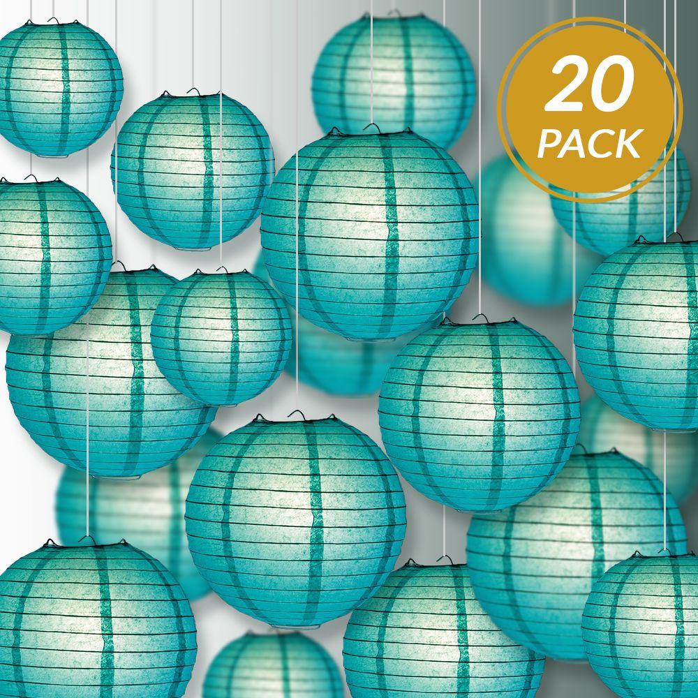 Ultimate 20pc Teal Green Paper Lantern Party Pack - Assorted Sizes of 6, 8, 10, 12 for Weddings, Birthday, Events and Decor - AsianImportStore.com - B2B Wholesale Lighting and Decor